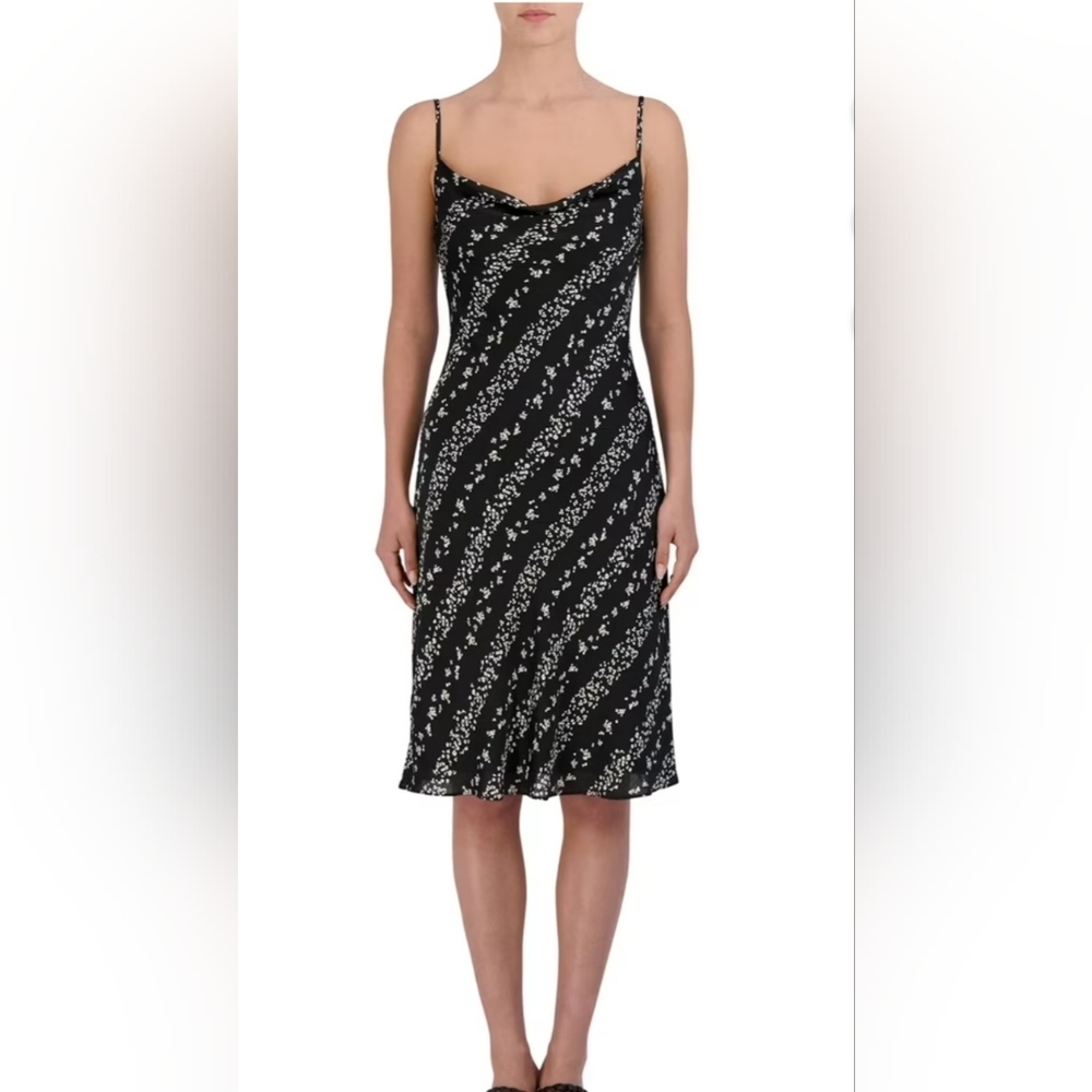 BCBG Paris Black and White Patterned Midi Dress Y2k
